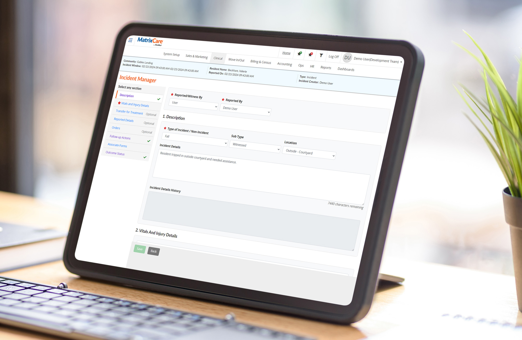 screenshot of MatrixCare Senior Living Facility